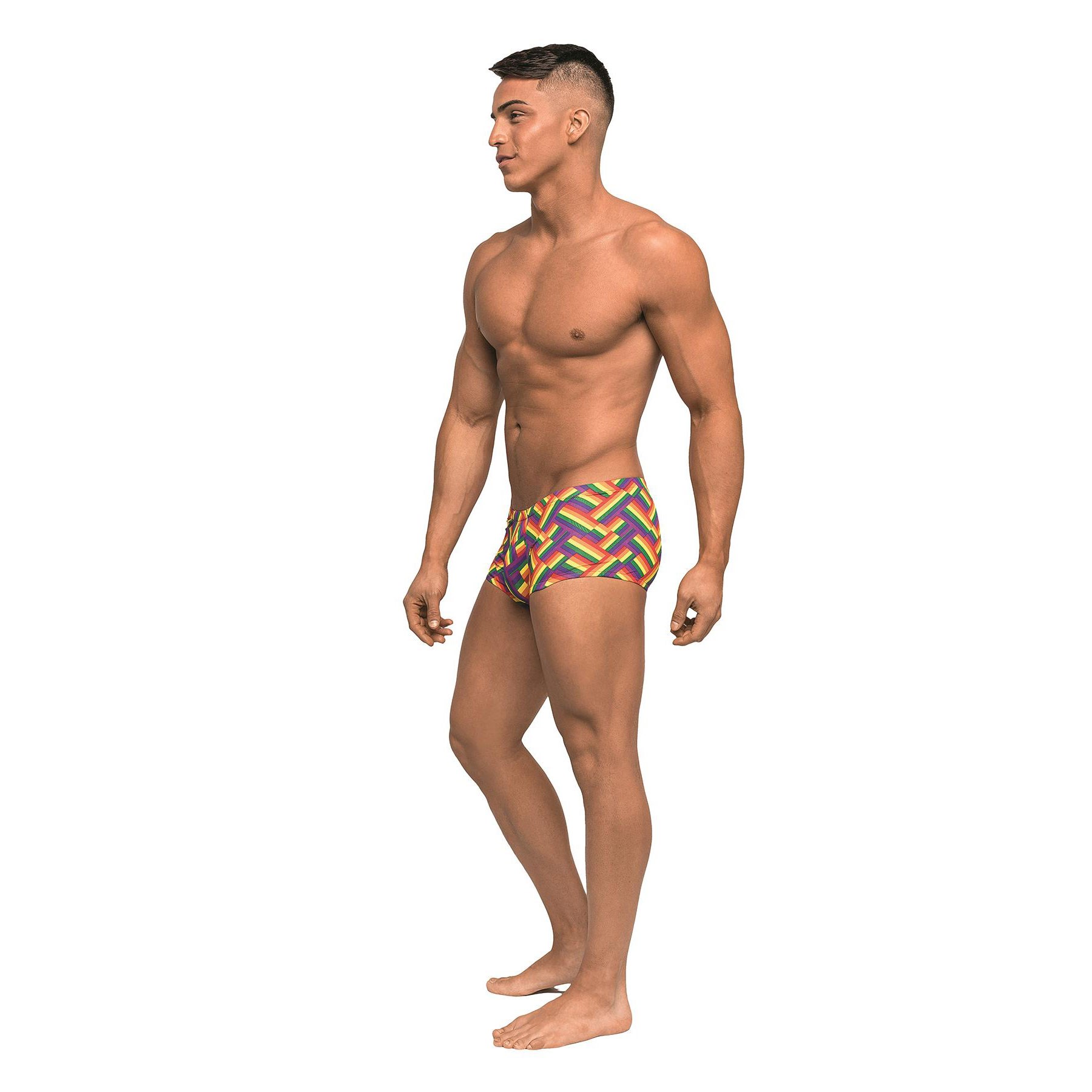 Brunette male wearing Pride Fest Mini Short