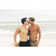 Two males topless kissing
