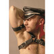 Topless male in leather cap