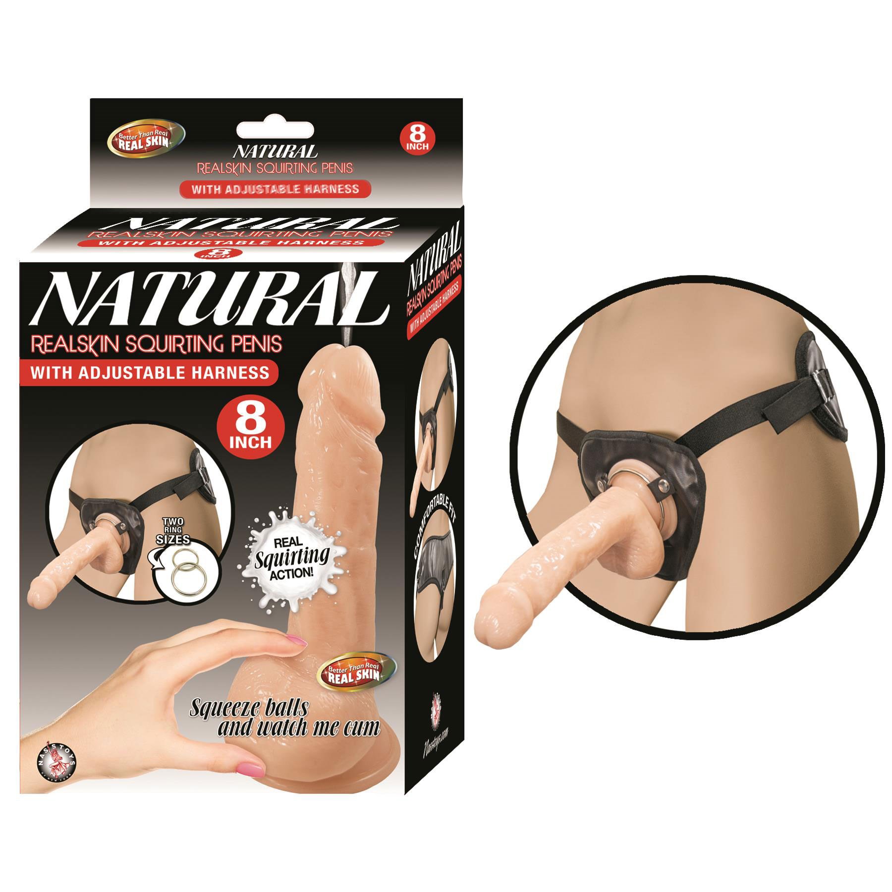  Realskin 8" Squirting Penis With Adjustable Harness