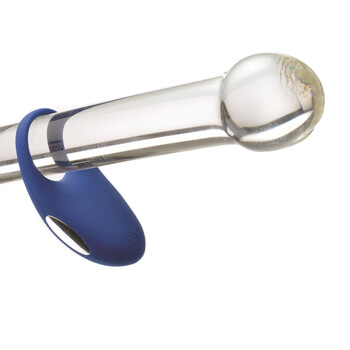 Rechargeable Cock Ring on glass dildo