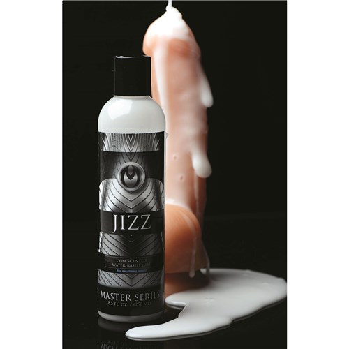 Jizz Water Based Cum Scented Lube covering dildo