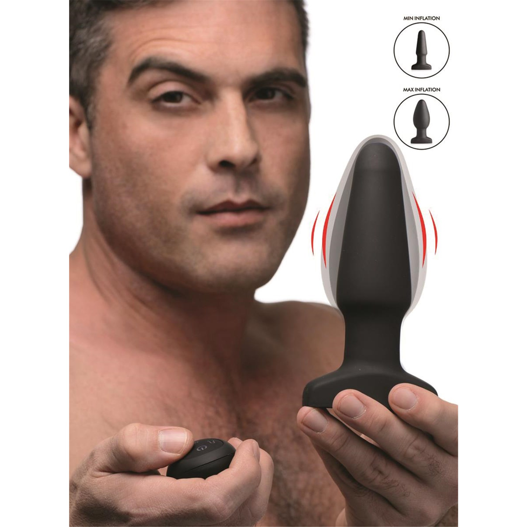 Swell 10X Vibrating Butt Plug held by male