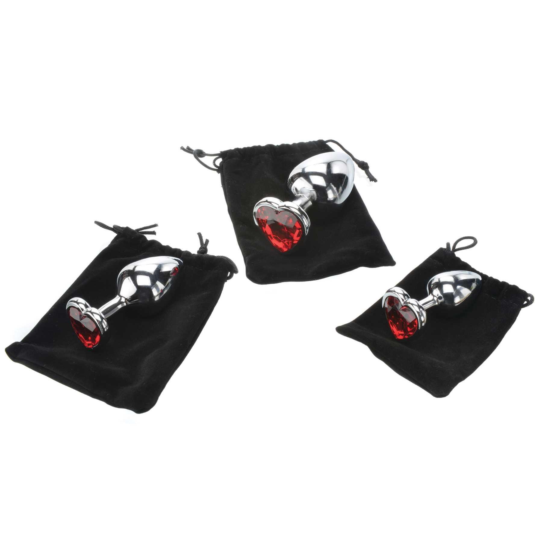 Three Hearts Gem Anal Plug Set with storage bags