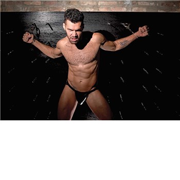 Cage Matte Strappy Ring Jock on male model frontal view