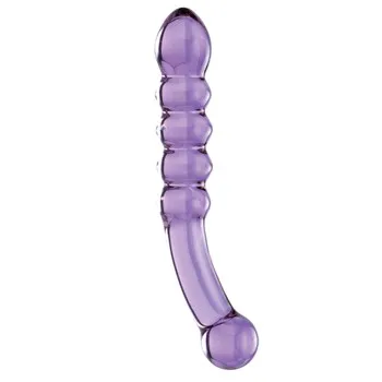 Glass Purple Rain Ribbed Glass Dildo