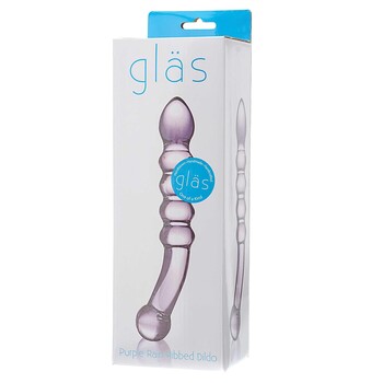 Glass Purple Rain Ribbed Glass Dildo