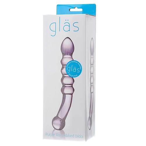 Glass Purple Rain Ribbed Glass Dildo