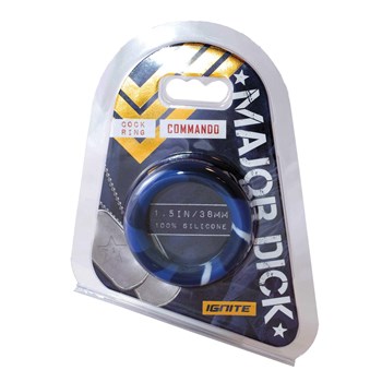 Major Dick Commando Cock Ring 1.5 Inch Blue packaging