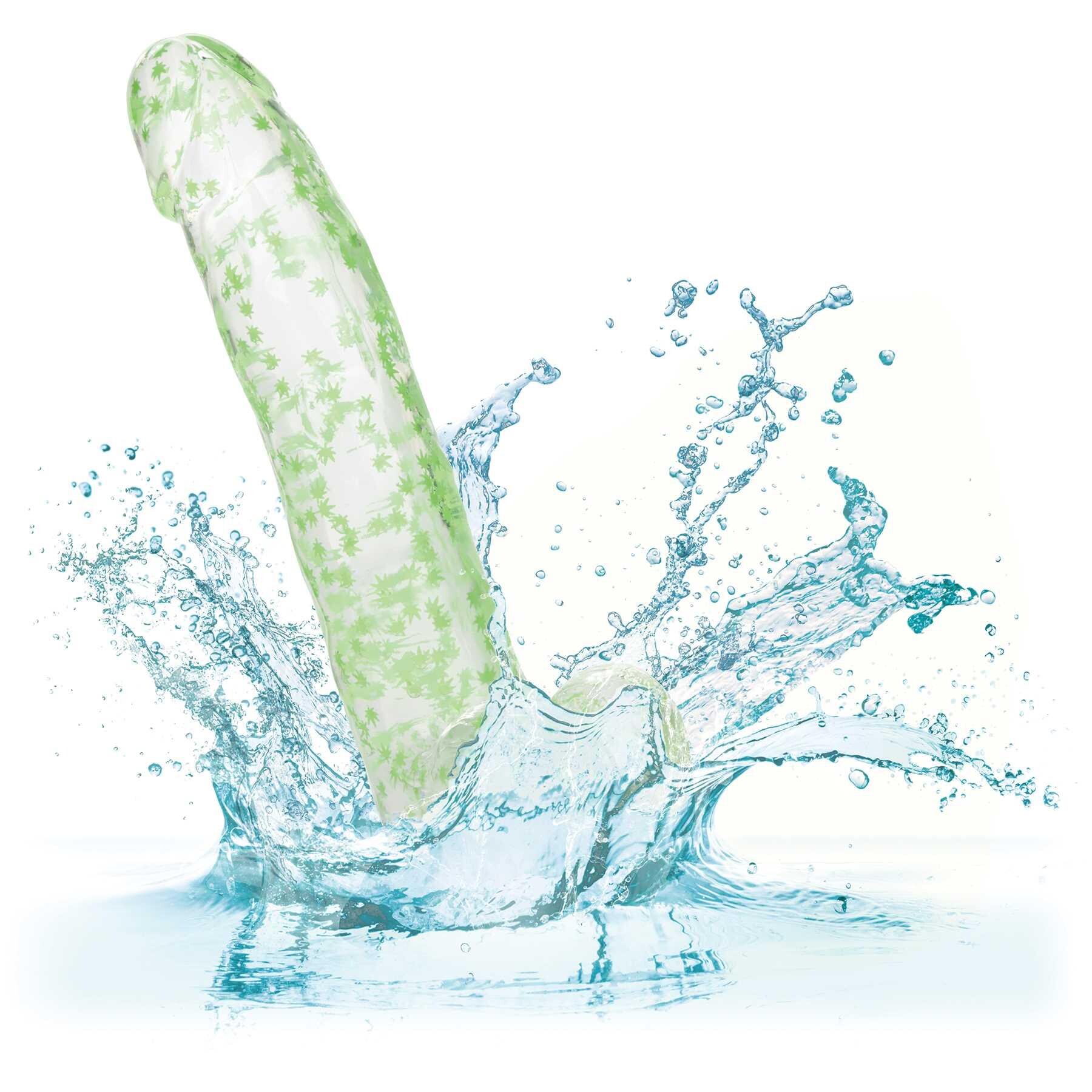 Naughty Bits Leaf Glow In The Dark Dildo in water