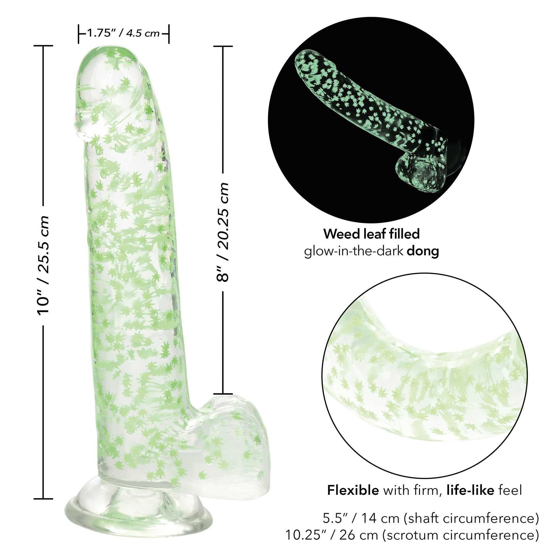 Naughty Bits Leaf Glow In The Dark Dildo specifications