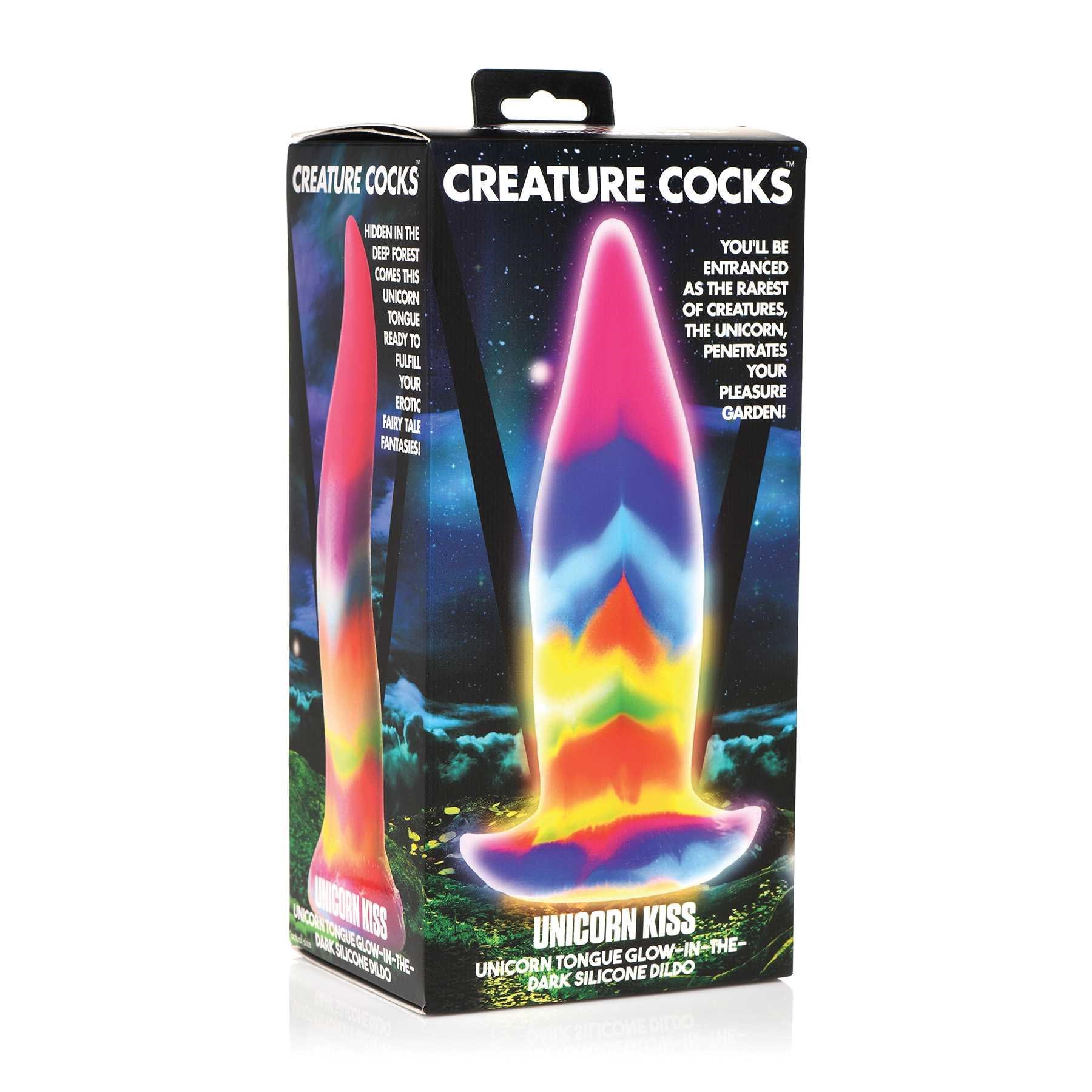 Unicorn Kiss - Glow-in-the-Dark Silicone Tongue Dildo packaging