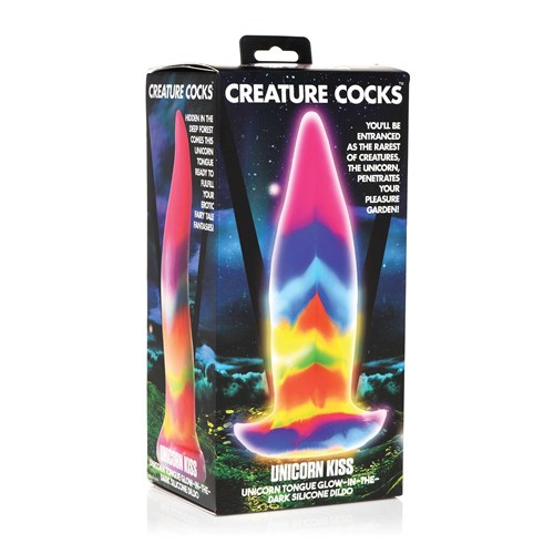 Unicorn Kiss - Glow-in-the-Dark Silicone Tongue Dildo packaging