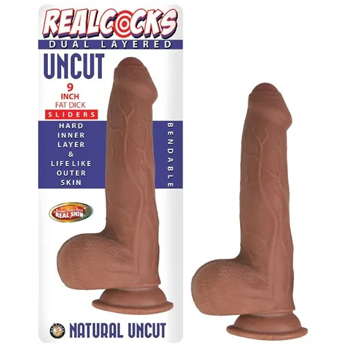 Realcocks 9 Inch Fat Dick Dual Layered Uncut Sliders Dildo