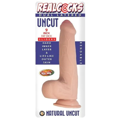 Realcocks 9 Inch Fat Dick Dual Layered Uncut Sliders Dildo