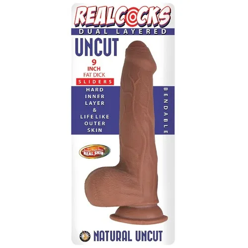 Realcocks 9 Inch Fat Dick Dual Layered Uncut Sliders Dildo