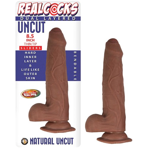 Realcocks 8.5 Inch Thin Tip Dual Layered Uncut Sliders Dildo