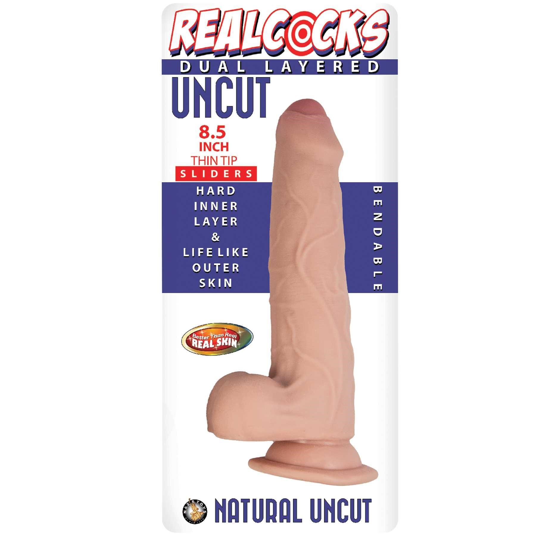 Realcocks 8.5 Inch Thin Tip Dual Layered Uncut Sliders Dildo