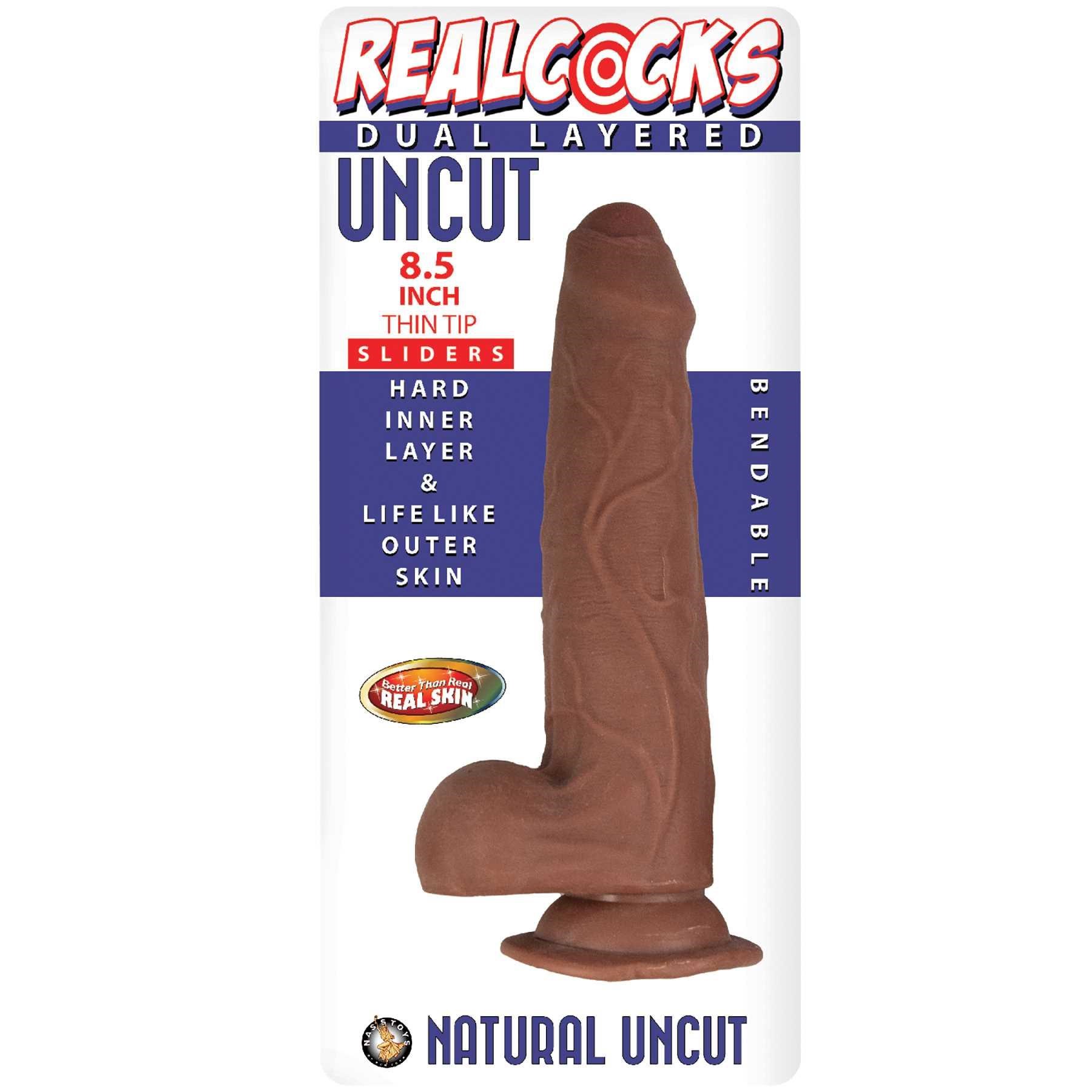 Realcocks 8.5 Inch Thin Tip Dual Layered Uncut Sliders Dildo