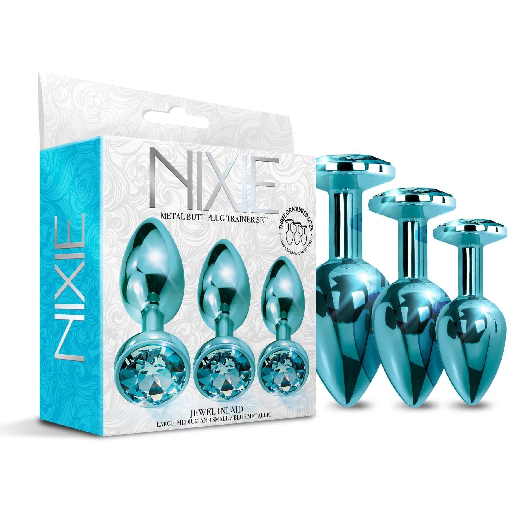 NIXIE Metal Butt Plug Trainer Set Metallic blue boxed set