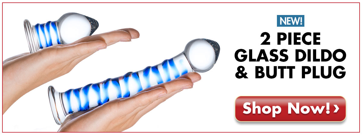 Enjoy The Slippery, Warms To The Touch Feeling Of Our 2 Piece Glass Dildo & Butt Plug Set.