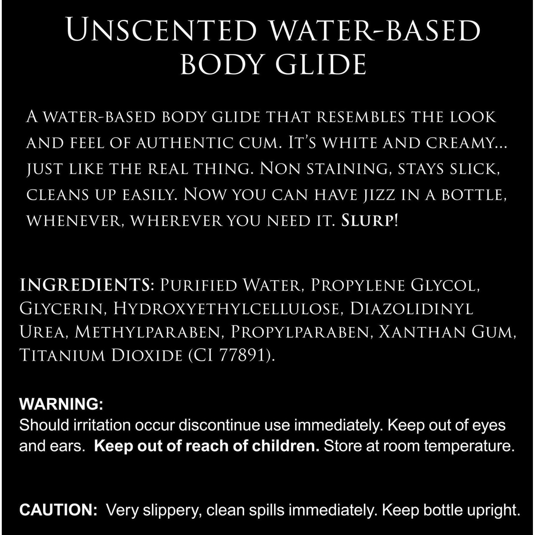 Jizz Water Based Unscented Cum-Like Body Glide sinbgedients