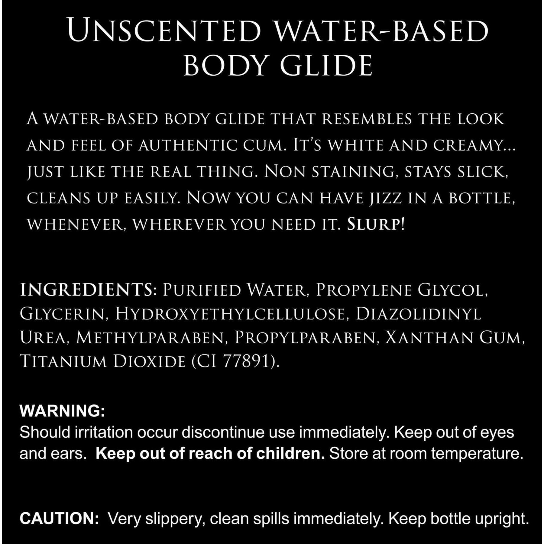 Jizz Water Based Unscented Cum-Like Body Glide ingredients
