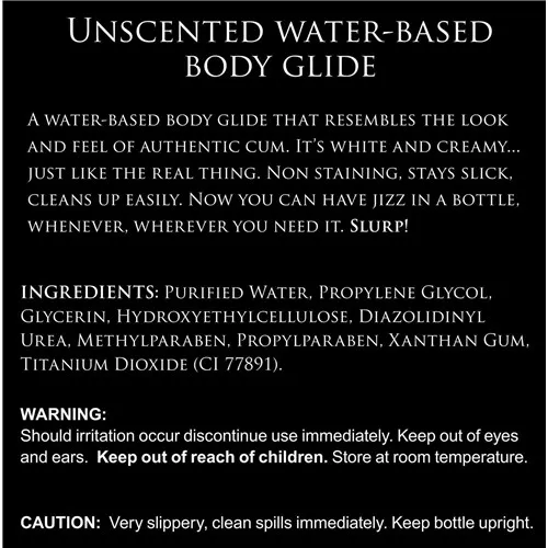 Jizz Water Based Unscented Cum-Like Body Glide ingredients