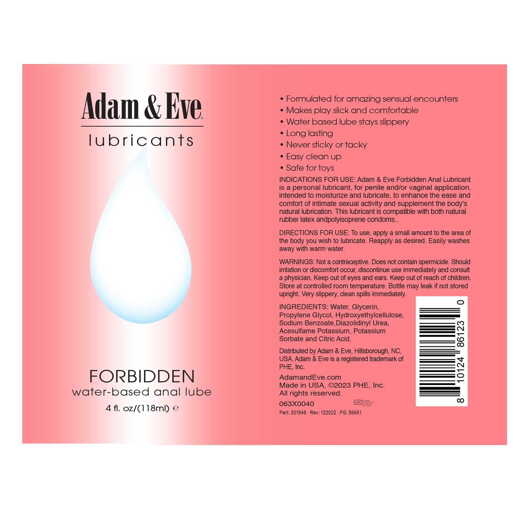 ADAM AND EVE FORBIDDEN ANAL LUBRICANT 4 oz.
