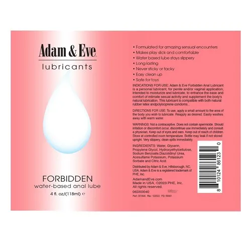 ADAM AND EVE FORBIDDEN ANAL LUBRICANT 4 oz.