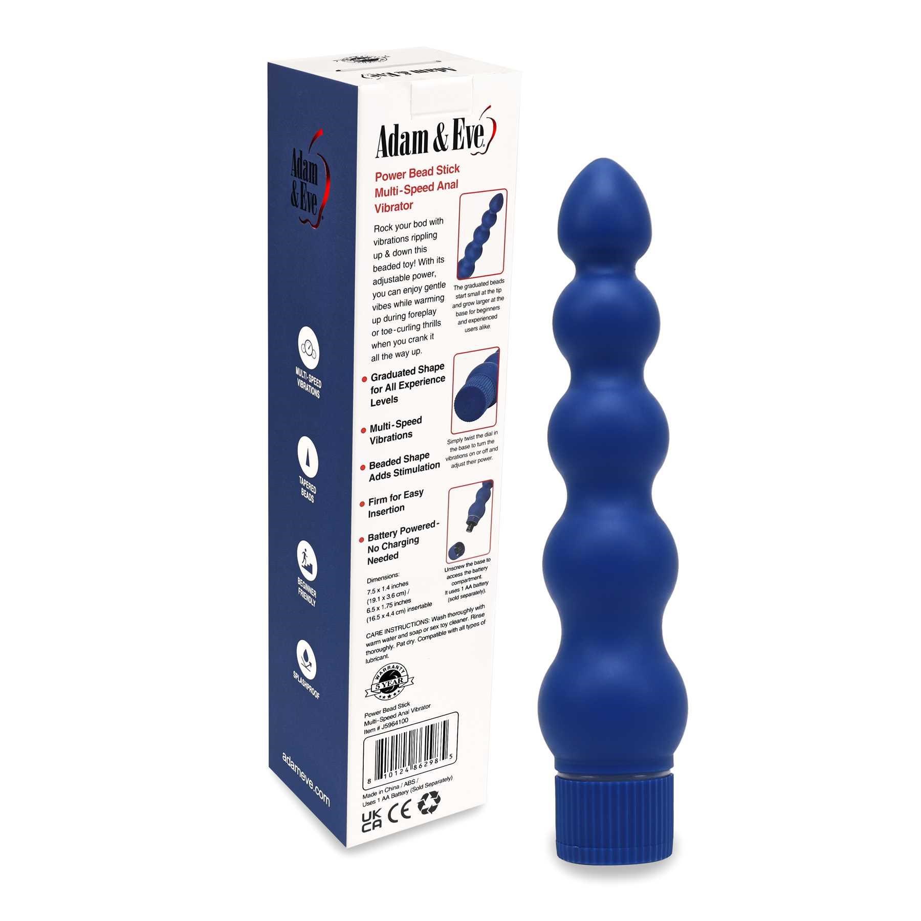 Adam & Eve Vibrating Power Beadstick package with product
