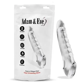 ADAM'S RIDGED RIDER Clear Enhancer Sleeve product and package