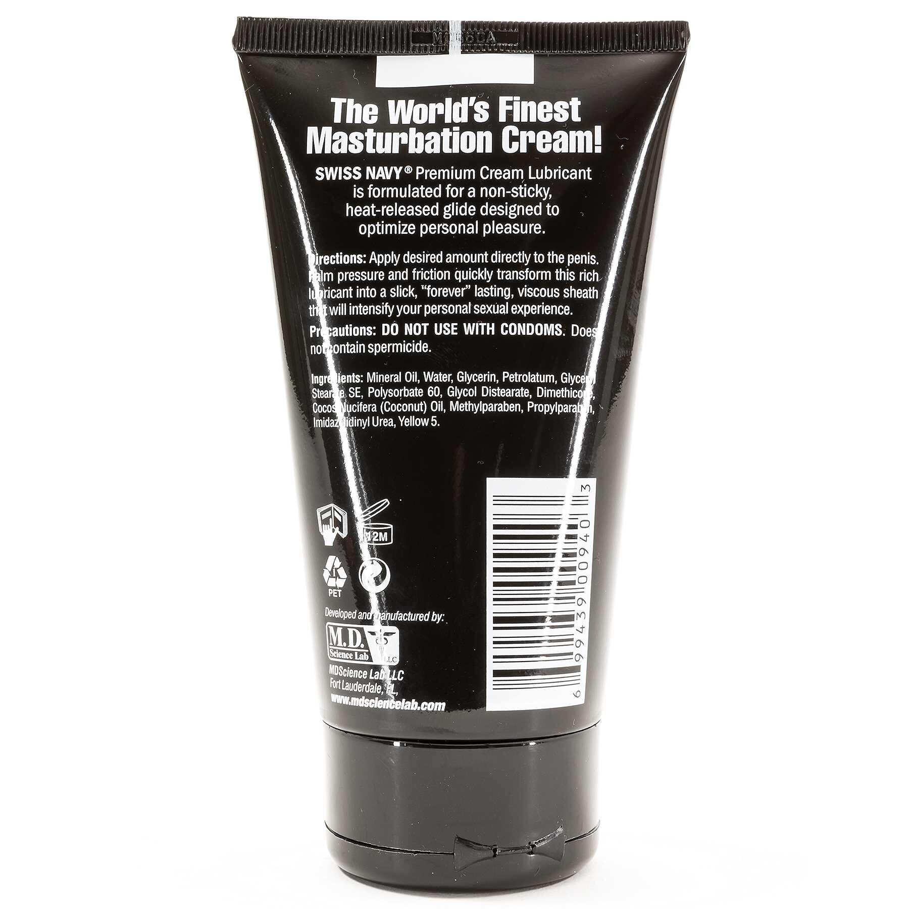 Swiss Navy Masturbation Cream 5 fl oz. back of bottle