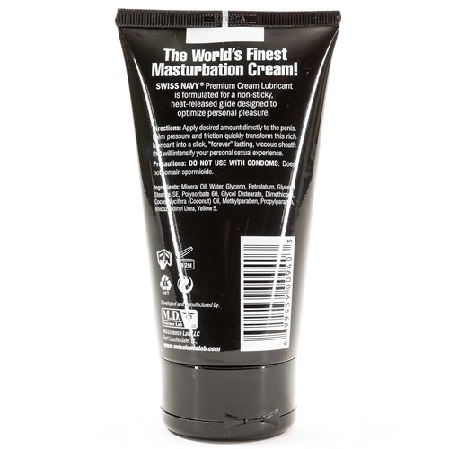 Swiss Navy Masturbation Cream 5 fl oz. back of bottle