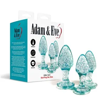Glitter Gem Butt Plug Set blue product package