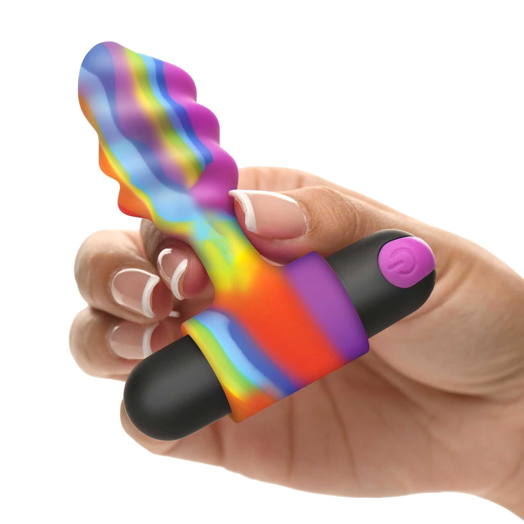 Bang! Vibrating Rainbow Butt Plug hand held
